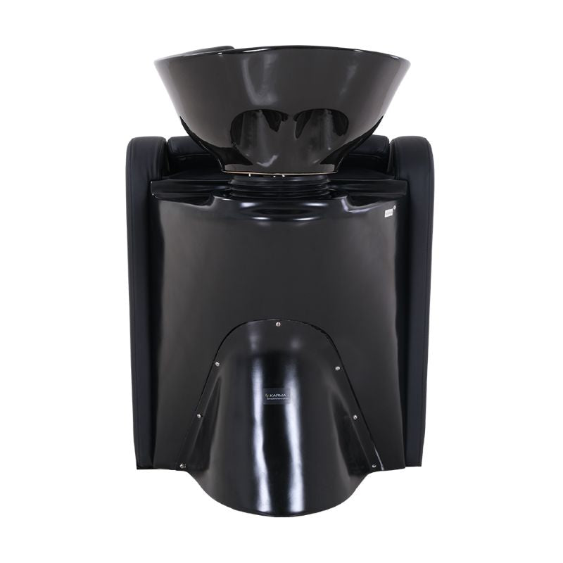 Top view of the deep black ceramic shampoo bowl on the Karma Flemington unit