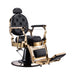 Karma Gold Coast barber chair featuring black upholstery and luxury gold accents