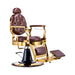 Karma Gold Coast professional barber chair with brown tufted upholstery and gold frame