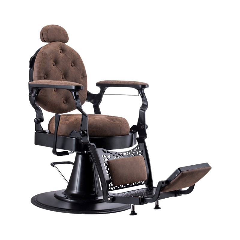 Tan vinyl professional barber chair with black metal frame for Australian barbershops