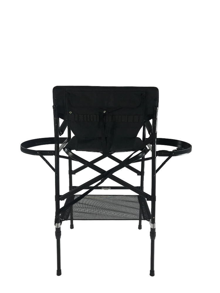 Portable makeup chair with side trays for professional makeup artists