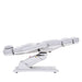 Karma Inglewood full electric beauty bed in white shown in a fully flat horizontal position