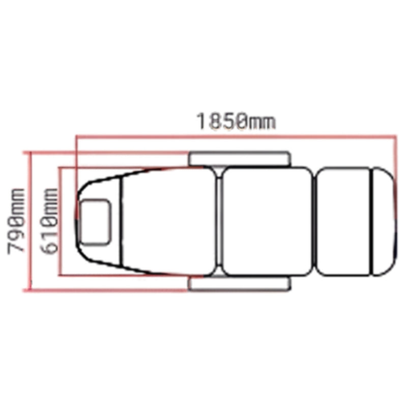 Technical diagram showing the width and length dimensions of the Karma Invercargill electric bed