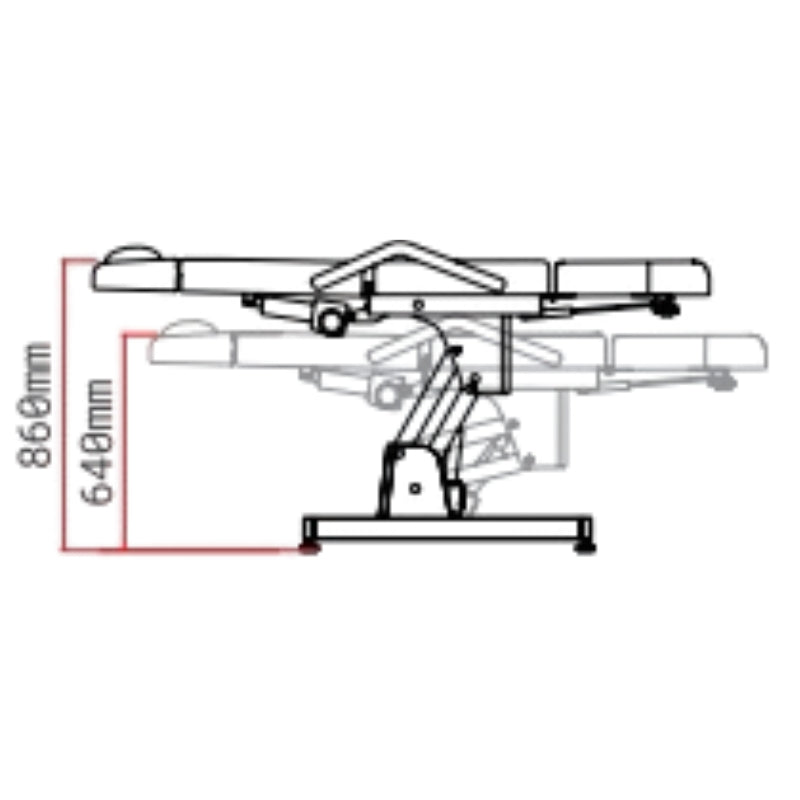 Dimensions diagram showing the adjustable height range from 64cm to 86cm for the Karma Invercargill bed