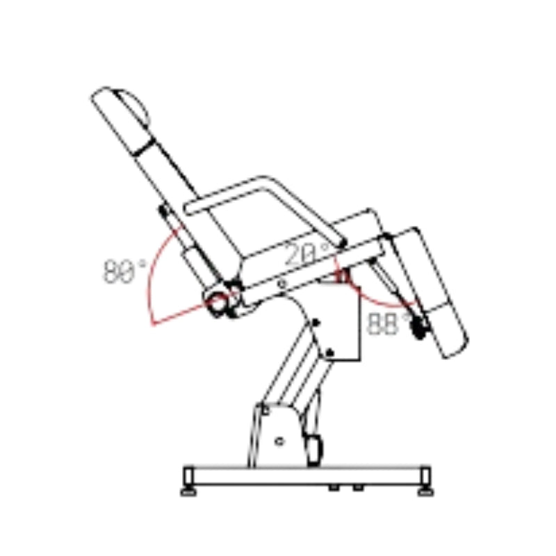 Technical drawing illustrating the 80 degree backrest and 88 degree leg adjustment angles