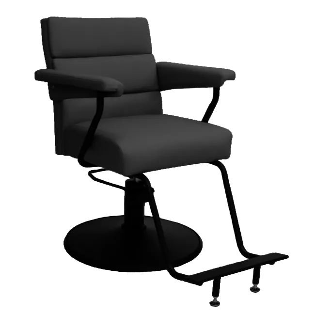 Karma Kiama professional black salon chair with hydraulic base and ergonomic footrest for Australian hair salons