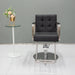 Front view of the Karma Lithgow styling chair showing the tufted backrest and internal seat width