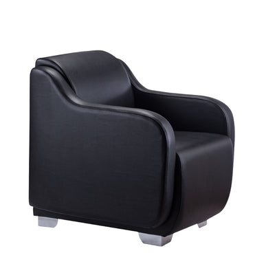 Close up of the Karma Mortlake ergonomic salon chair featuring curved armrests and medical grade upholstery