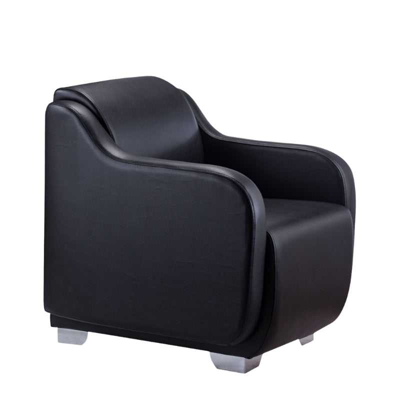 Close up of the Karma Mortlake ergonomic salon chair featuring curved armrests and medical grade upholstery