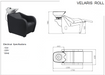 Technical specification diagram showing the height, width, and length dimensions of the Karma Mosman shampoo basin unit