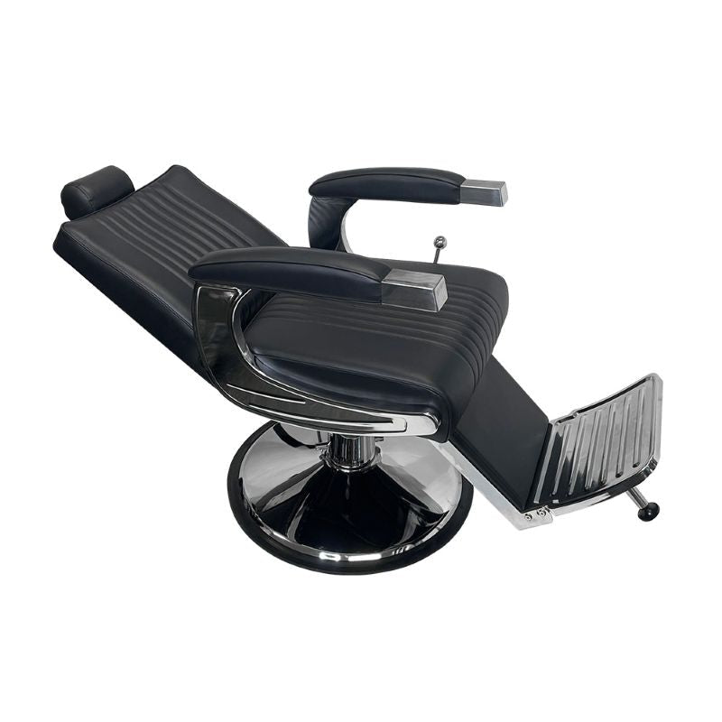 Karma Mt Isa barber chair in a fully reclined position for professional shaving services