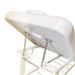 Underside view of the adjustable backrest mechanism and sturdy frame of the white beauty bed