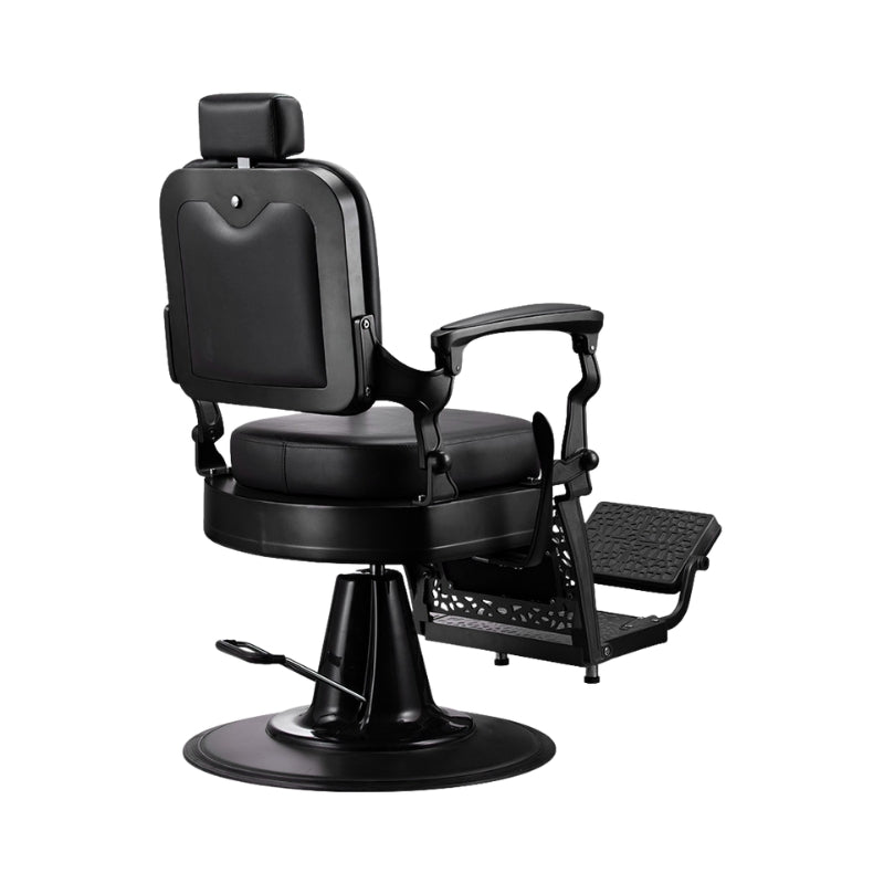 Back profile of the all black heavy duty hydraulic barber chair