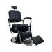 All black Karma Noosa barber chair with matte black metal accents and headrest