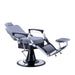 Karma Noosa barber chair in grey and black shown in fully reclined position
