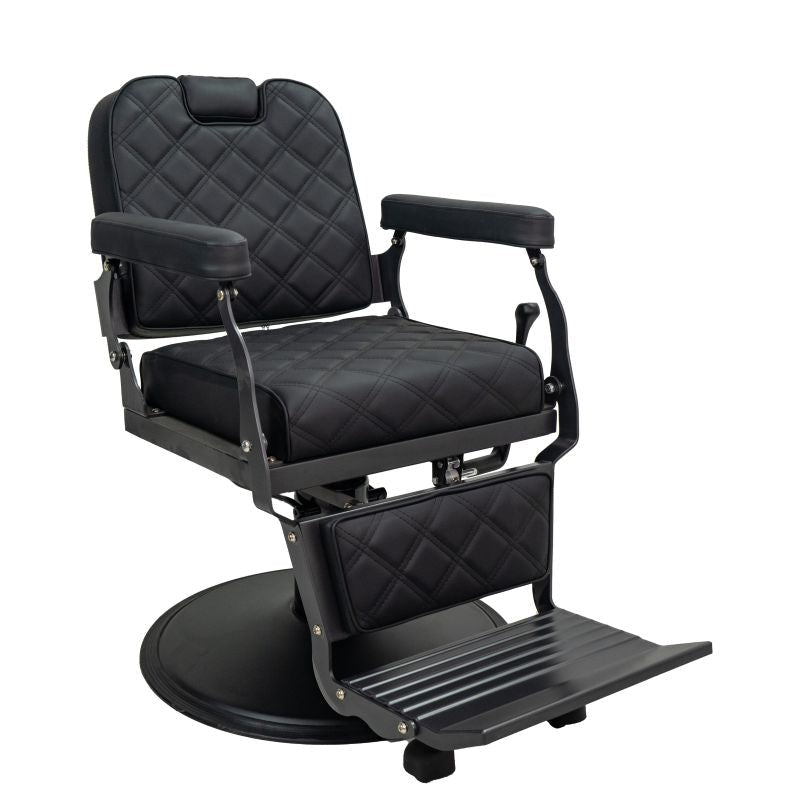 Black Karma Paddington barber chair with diamond quilted upholstery and heavy duty base