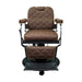 Front view of brown Karma Paddington barber chair showing diamond pattern