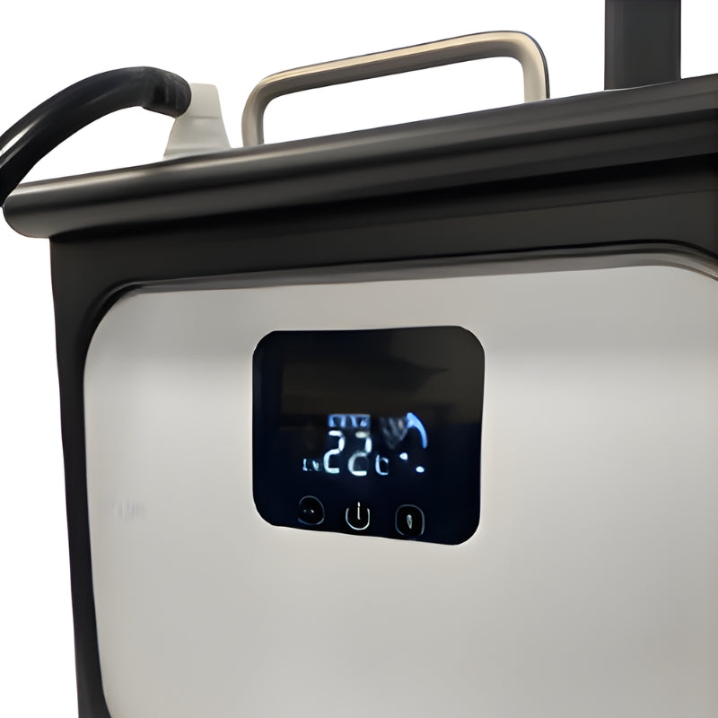 Close up of the Karma Portable Hair Spa digital control panel showing temperature settings and heating unit
