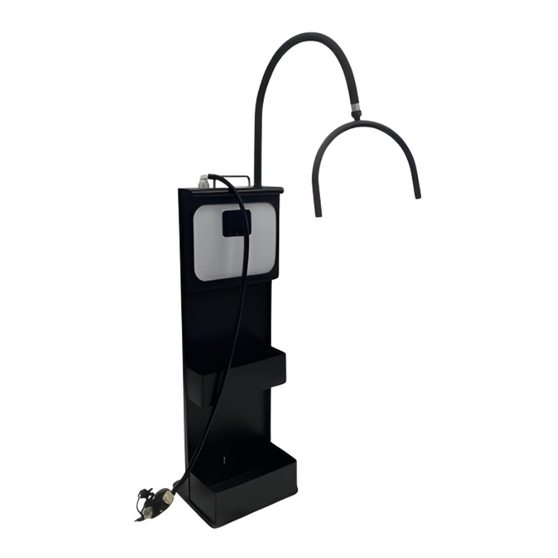 Karma Portable Hair Spa system with black mobile stand and curved rainfall showerhead attachment