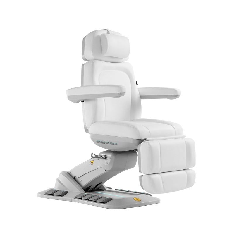 Medical grade white beauty bed with dual-tone grey accents and ergonomic cushioning