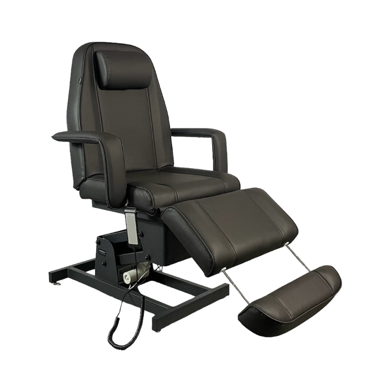Karma Rotorua black treatment table showing adjustable leg and back sections for beauty services