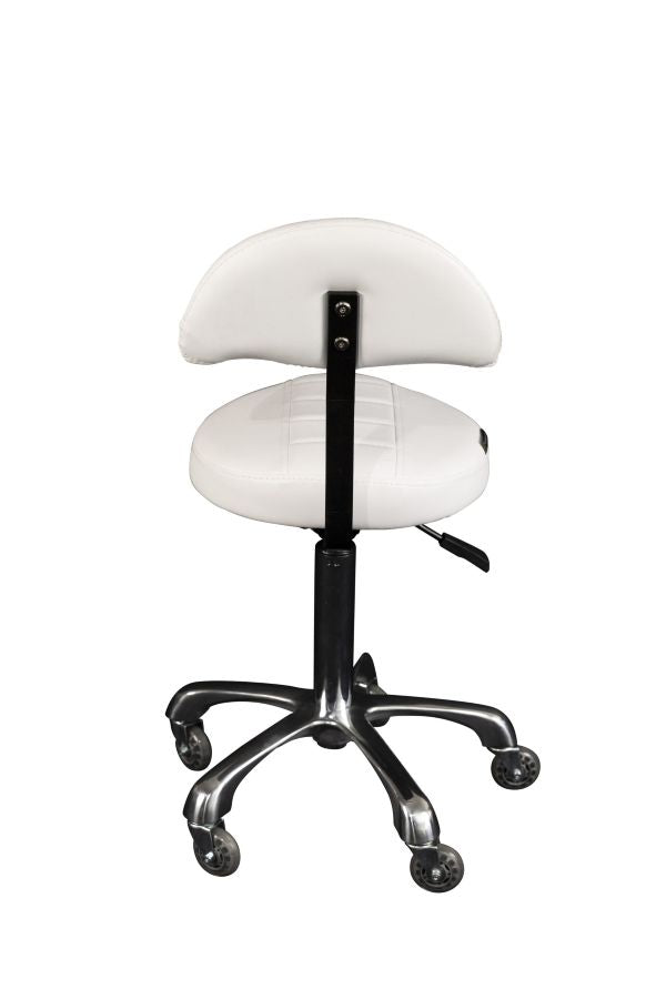 ergonomic salon stool with raised seat and hair-resistant castors