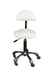 White ergonomic salon stool with padded seat and chrome base