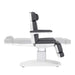 Karma Stratford beauty bed in a vertical sitting position with grey cushions and adjustable armrests