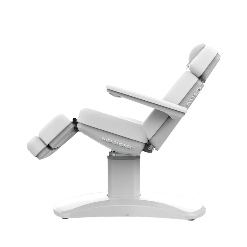 Karma Stratford medical-grade white beauty bed with high-stability column base and adjustable headrest