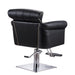 Rear view of the Karma Thredbo salon chair showing the backrest design and chrome hydraulic pump