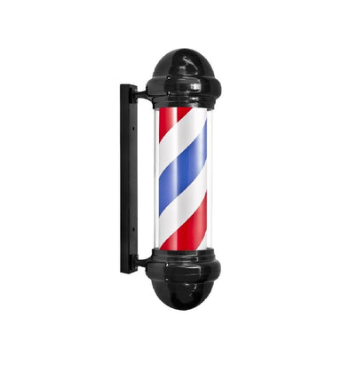 Traditional 72cm wall-mounted barber pole with black caps and rotating LED cylinder