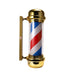 Gold finish wall-mounted barber pole with illuminated rotating cylinder