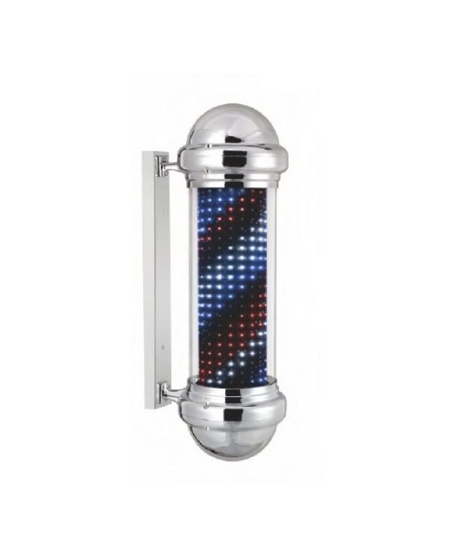 Chrome barber pole featuring stars and stripes design with LED illumination