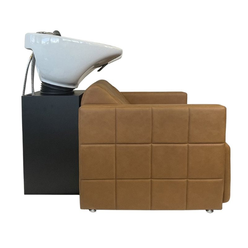 Tan Karma Wangaratta basin unit with ceramic basin shown from side view