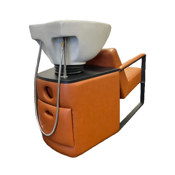 Rear view of the tan Karma Wodonga basin unit showing the integrated product storage compartment