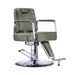 Professional grey Karma Wollongong salon chair with vertical line design and metal armrests