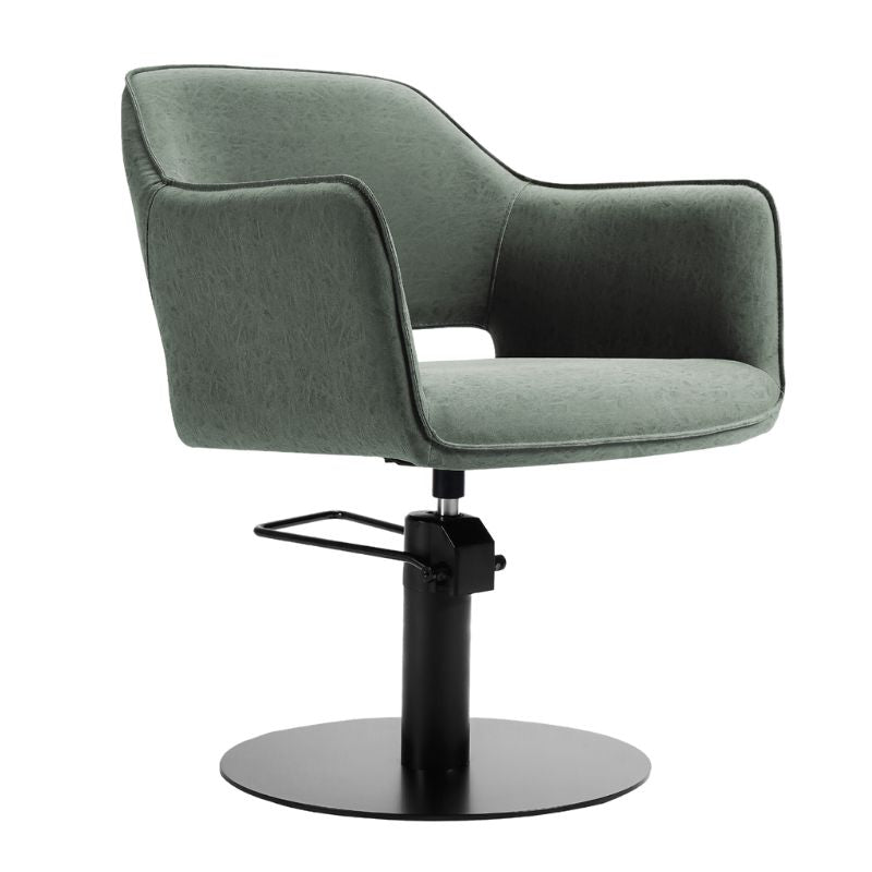 Agave salon styling chair semi side view with round base