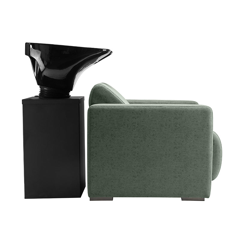 Side view of Kelly shampoo unit backwash station with basin