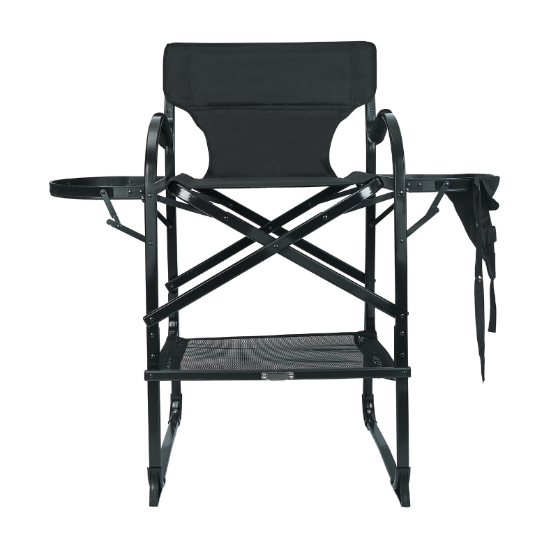 Black professional makeup chair with aluminum frame for salon and studio use