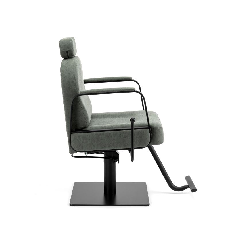 Side view of agave brow styling chair with footrest