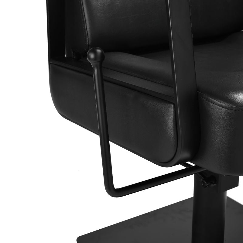 Side handle view of black reclining beauty styling chair
