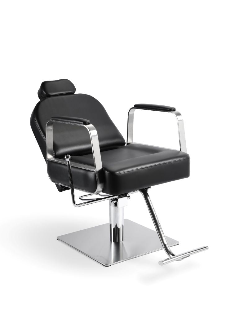 Reclining beauty styling chair with chrome square base