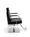 Side profile of black and chrome beauty salon chair