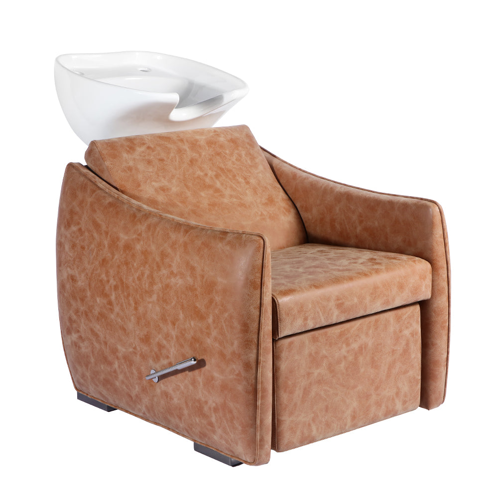 Desert rose Leesa professional shampoo unit with padded seating