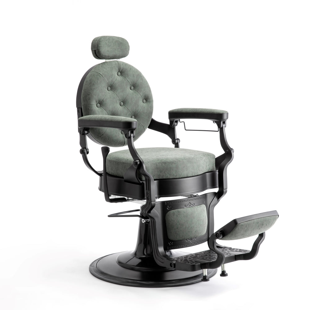 Agave professional barber chair with black frame and disc base