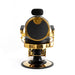 Back view of gold barber chair with padded backrest