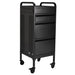 angle view of black Monti professional metal salon trolley