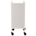 Back view of white steel salon trolley with smooth rolling wheels