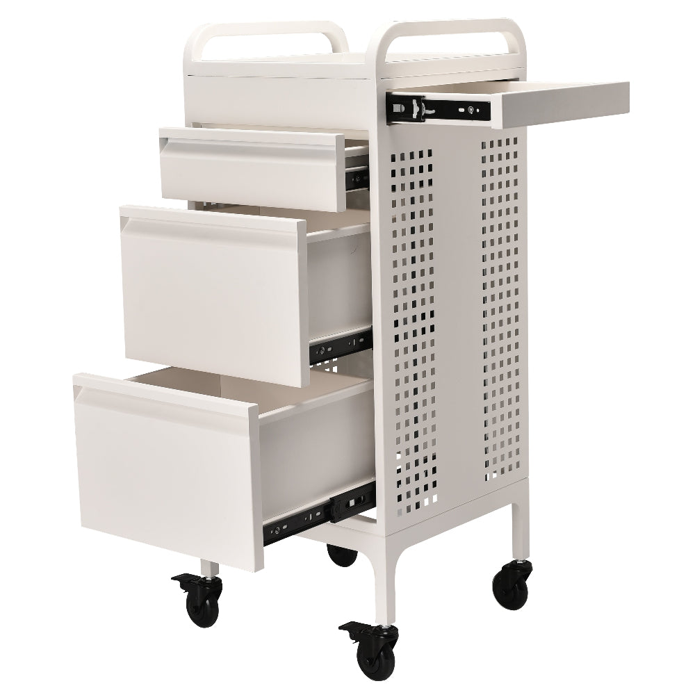 White Monti salon trolley with open drawers for professional storage