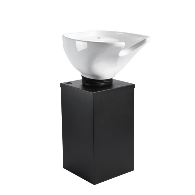 White Coral ceramic basin on black pedestal hair washing station